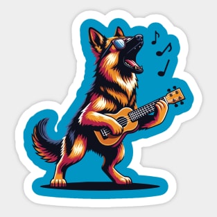 Dog Playing Guitar Singing German Shepherd Alsatian Funny Sticker